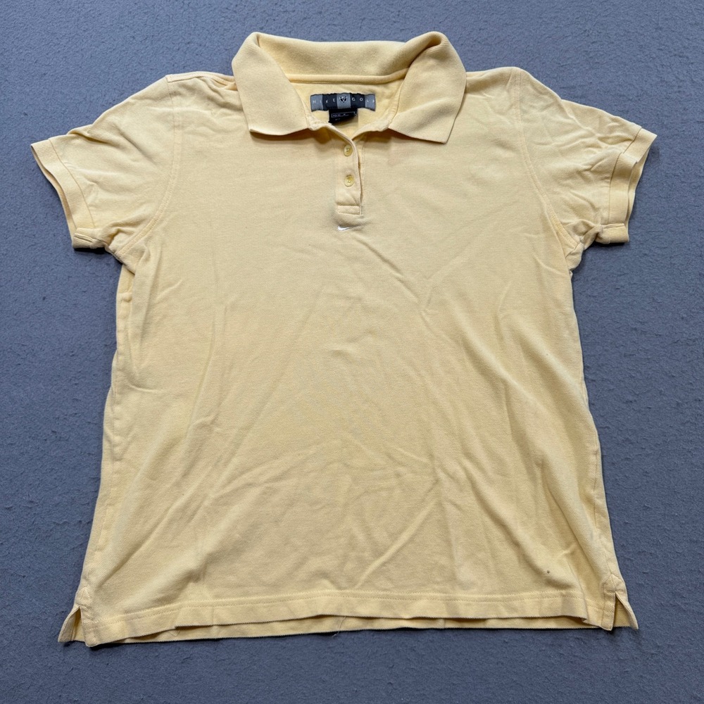 Nike Golf Polo Shirt Women's Medium Yellow Pique Center‎ Swoosh Short Sleeve